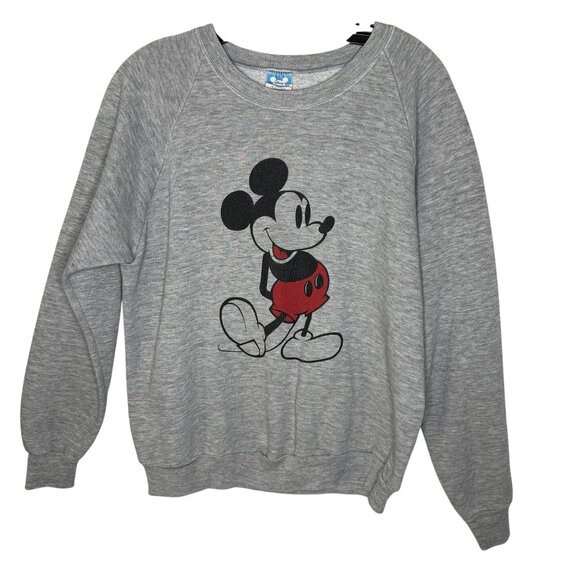 Vintage Disney Mickey Mouse Gray Crewneck Sweatshirt Large Made in USA - Picture 1 of 6